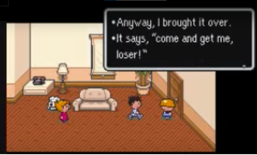 Screenshot from EarthBound about a letter being delivered after a knock.